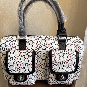 Disney Parks Mickey Mouse Icon Satchel Tote NWT 🎀 Classic White Pattern